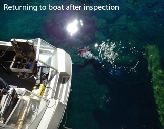 divers Returning to boat after inspection