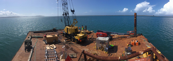 Nav piling job Pacific Underwater was contracted to perform on a spud barge in Eureka Bay, CA