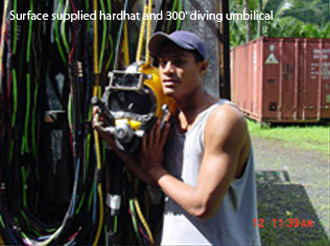 Surface supplied hardhat and 300' diving umbilical